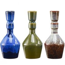 Article Vase décoratif céramique bleu vert marron Ø8cm H18,5cm 3pcs