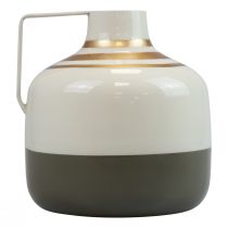 Article Vase décoratif en métal de charme avec anse, style vintage, crème/gris/doré, Ø 16 cm, H 17 cm, pour fleurs séchées et plantes artificielles