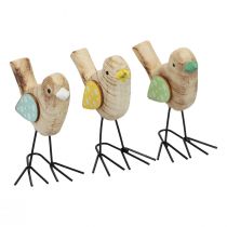 Oiseaux décoratifs oiseaux en bois décoration de table printemps naturel coloré 12cm 3pcs