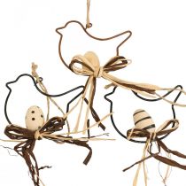 Article Oiseaux décoratifs à suspendre noir/naturel/rouille 8,5×7,5cm 6 pcs