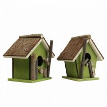 Nichoir décoratif nichoir décoratif en bois vert naturel H14,5cm lot de 2