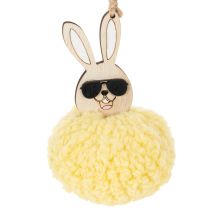 Article Décoration de Pâques à suspendre, lapin duveteux, jaune, Ø7cm, lot de 6