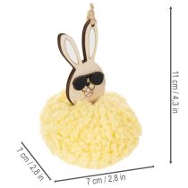 Article Décoration de Pâques à suspendre, lapin duveteux, jaune, Ø7cm, lot de 6