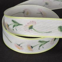 Article Ruban cadeau à motif floral Bellis, idéal pour les loisirs créatifs et l'emballage, 25 mm x 20 m