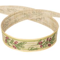 Article Ruban cadeau branche d'olivier avec branches et olives élégantes, 1,5 cm, 15 m