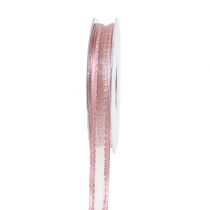 Ruban déco rose avec des bandes de lurex en argent 15mm 20m