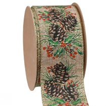 Article Ruban décoratif Cônes de Noël large ruban cadeau naturel 60mm 10m