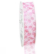 Article Ruban décoratif avec fleurs ruban cadeau printemps rose 25mm 20m