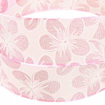 Article Ruban décoratif avec fleurs ruban cadeau printemps rose 25mm 20m
