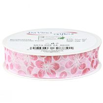Article Ruban décoratif avec fleurs ruban cadeau printemps rose 25mm 20m