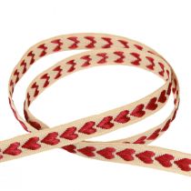 Article Ruban décoratif avec coeurs rouges ruban cadeau beige 10mm 15m