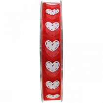 Article Ruban décoratif coeurs, décoration mariage, ruban Saint Valentin rouge, blanc 15mm 20m