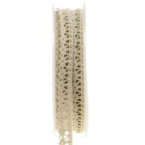 Ruban décoratif dentelle au crochet gris-beige 12 mm 20 m