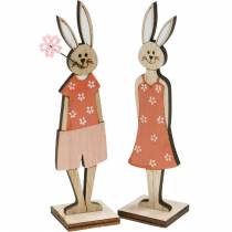Figurine décorative lapin de Pâques orange, lapin en bois blanc Décoration de Pâques 6pcs
