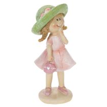 Article Figurines décoratives fille avec chapeau vert et robe rose 6,5 x 5,5 x 14,5 cm - Lot de 2