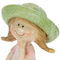 Article Figurines décoratives fille avec chapeau vert et robe rose 6,5 x 5,5 x 14,5 cm - Lot de 2