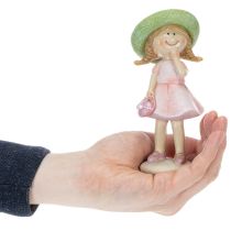 Article Figurines décoratives fille avec chapeau vert et robe rose 6,5 x 5,5 x 14,5 cm - Lot de 2