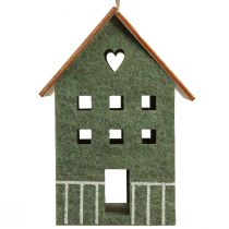 Article Set de 4 maisons décoratives en feutrine vert et bois avec cordelette pour Noël