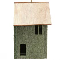 Article Set de 4 maisons décoratives en feutrine vert et bois avec cordelette pour Noël