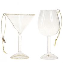 Article Verres décoratifs suspendus, transparents et dorés, 9 cm, lot de 2