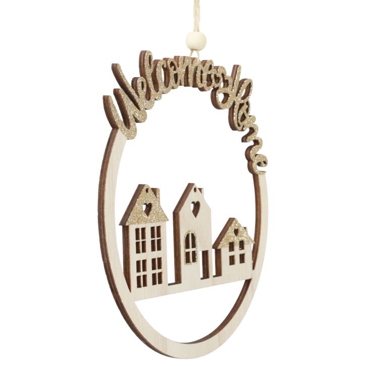 Cintre décoratif bois paillettes dorées Welcome Home Ø16,5cm 6pcs