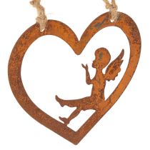 Article Ornements décoratifs suspendus en métal, finition rouillée, motif ange en forme de cœur, Ø15 cm, lot de 6