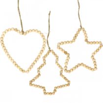 Article Perles décoratives Noël en bois coeur étoile arbre H13cm 6pcs