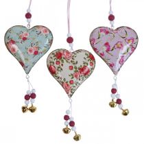 Suspension déco coeur déco vintage fleurs pendentif 8.5x9cm 3pcs