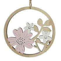 Article Support décoratif fleurs en bois naturel blanc violet pailleté Ø12cm 6 pcs