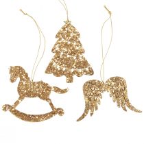 Article Cintre déco bois paillettes dorées décoration sapin de Noël 10cm 6pcs