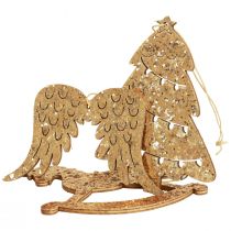 Article Cintre déco bois paillettes dorées décoration sapin de Noël 10cm 6pcs