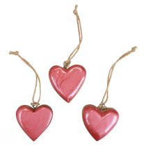 Article Cintre décoratif bois coeurs en bois décoration rose brillant 6cm 8pcs