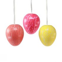 Article Support décoratif Oeufs de Pâques jaune/rose/rouge craquelé Ø15cm 3 pcs