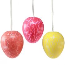 Article Support décoratif Oeufs de Pâques jaune/rose/rouge craquelé H11,5cm 3 pcs