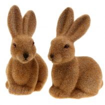 Lapin décoratif floqué marron décoration lapin de Pâques 15cm 4 pcs