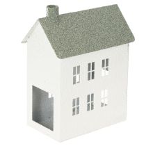 Article Maison décorative en métal avec fenêtres et cheminée 22 cm