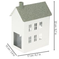 Article Deko maison en métal blanc avec fenêtres et cheminée 22 cm