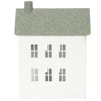 Article Deko maison en métal blanc avec fenêtres et cheminée 22 cm