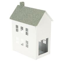 Article Deko maison en métal blanc avec fenêtres et cheminée 22 cm