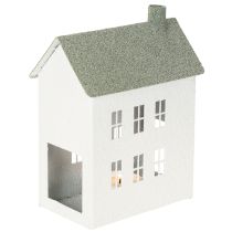 Article Deko maison en métal blanc avec fenêtres et cheminée 22 cm
