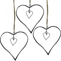Coeur déco à suspendre coeur métal noir 10,5cm 6pcs