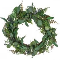 Couronne décorative feuilles eucalyptus vert artificiel Ø55cm