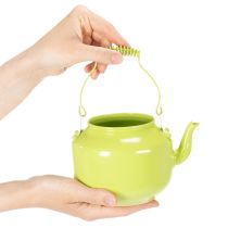 Article Théière décorative en métal vert pomme pour fleurs et décoration intérieure