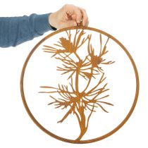 Article Anneau décoratif en métal, décoration murale en acier patiné, branche de pin, Ø38cm