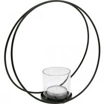 Anneau décoratif lanterne métal bougeoir noir Ø28.5cm