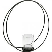 Article Photophore décoratif rond en métal avec support pour bougie Ø35cm noir