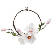 Anneau décoratif magnolia artificiel décoration printanière à suspendre Ø24cm