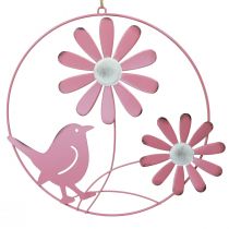 Article Anneau décoratif métal suspendu décoration fleurs rose Ø30cm 2pcs