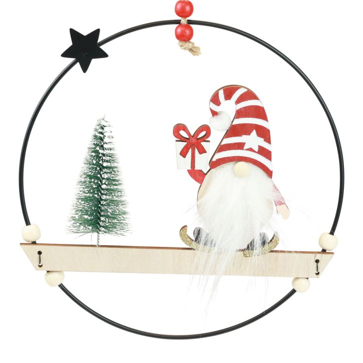 Article Lot de 2 décorations de Noël avec anneaux métalliques et lutins en bois Ø21,5 cm