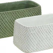 Coupelle décorative céramique vert blanc relief filet 23x12.5cm H11cm 2pcs